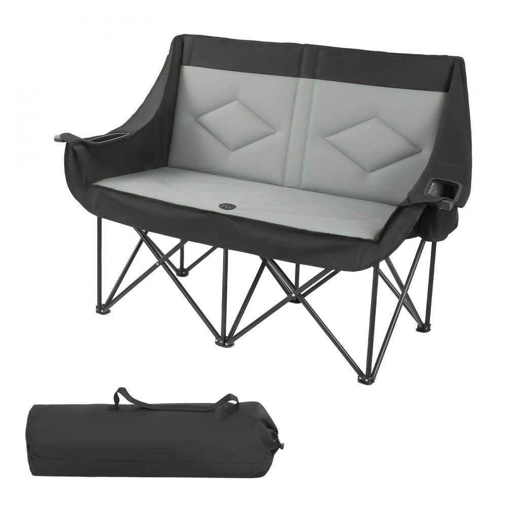 Camping Chair for 2 People, Folding Chair, 300kg Load Capacity, Fishing Chair with 2 Drink Holders & Wine Glass Holders & Magazine Holders & Carry Bags, for Outdoor Activities Fishing 1 Piece