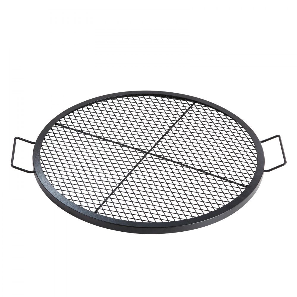 X-Marks Grille de barbecue pour foyer, Φ 760 x 25 mm, grille de barbecue en acier avec poignée et support X-Wire, batterie de cuisine de camping portable pour fêtes et rassemblements en plein air, noir