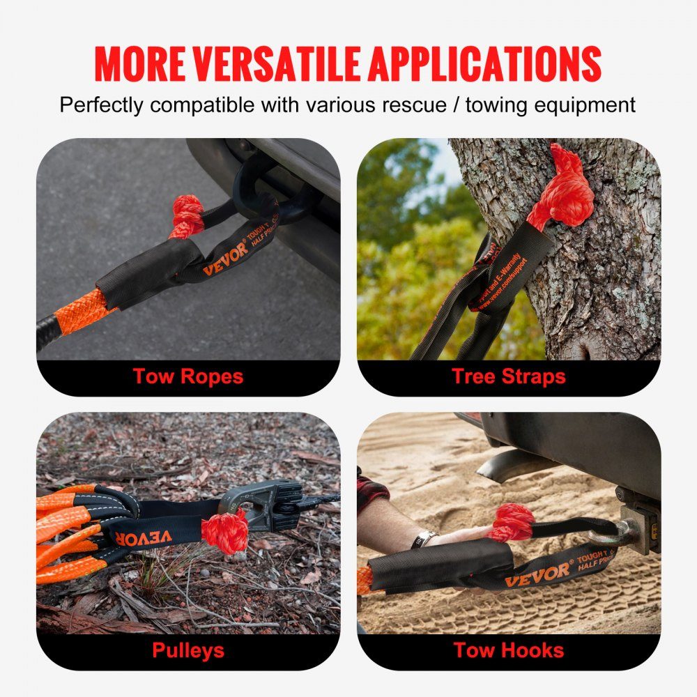 Manilles Synthétiques Souples 12,7x558,8mm Paquet de 2 Manilles de Remorquage de Récupération Résistance à la Rupture de Corde Sac de Rangement de 20 Tonnes pour UTV ATV Camion Jeep ATV Rouge