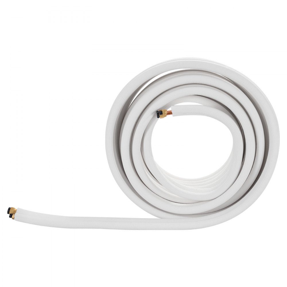 Refrigerant Pipe 50ft Copper Pipe 6.4 and 12.7mm OD AC Copper Pipe PE Insulated Coil Rich Connectors for Mini Split Air Conditioner, HVAC or Heat Pump System