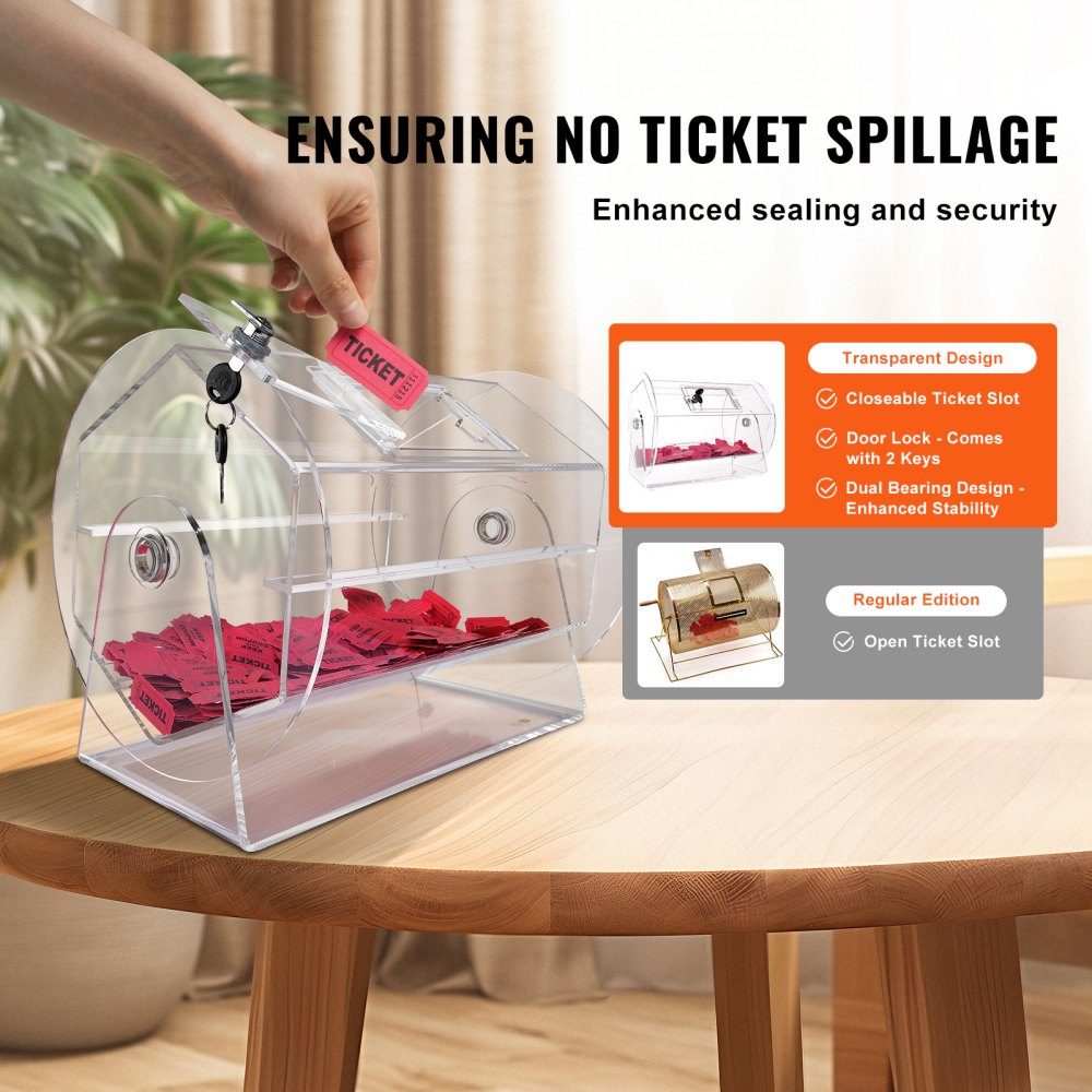 Tambour de loto Glückskind capacité de 5000 billets ou 200 boules de tombola, cage rotative de loterie professionnelle avec 2 clés, plateau tournant de loterie transparent, boîte de loterie pour jeux de loterie
