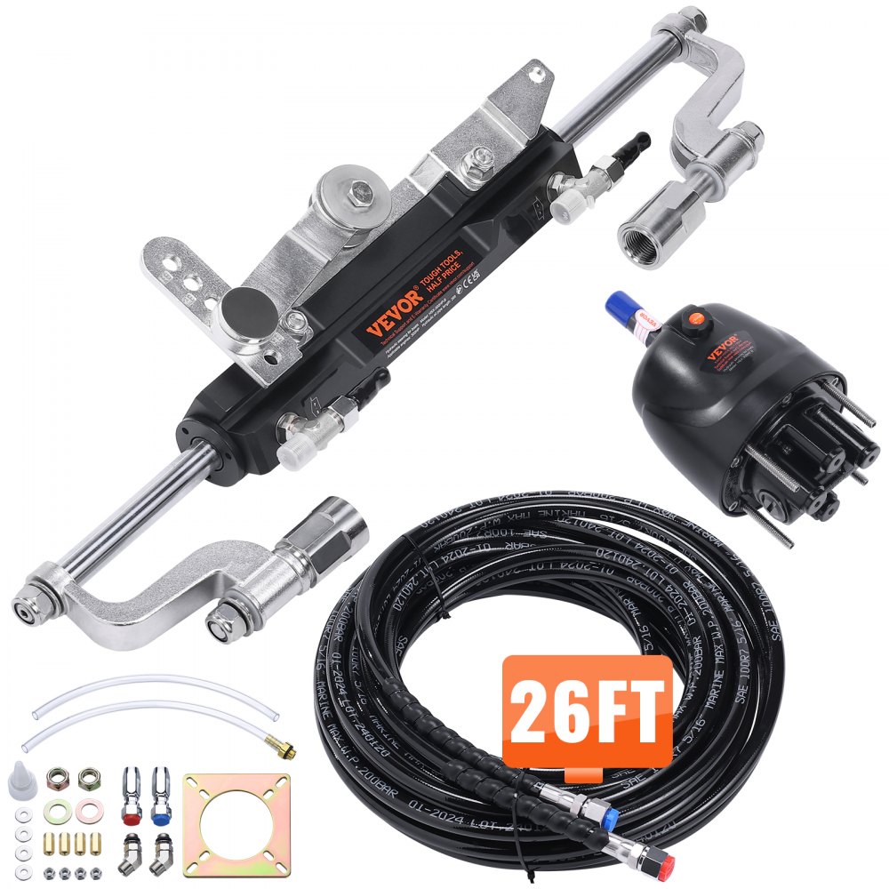 Kit de direction hydraulique hors-bord 300 HP Système de direction hydraulique pour bateau marin avec pompe de direction, cylindre de verrouillage bidirectionnel et tuyau de direction hydraulique de 8 m pour bateaux monomoteurs à station unique