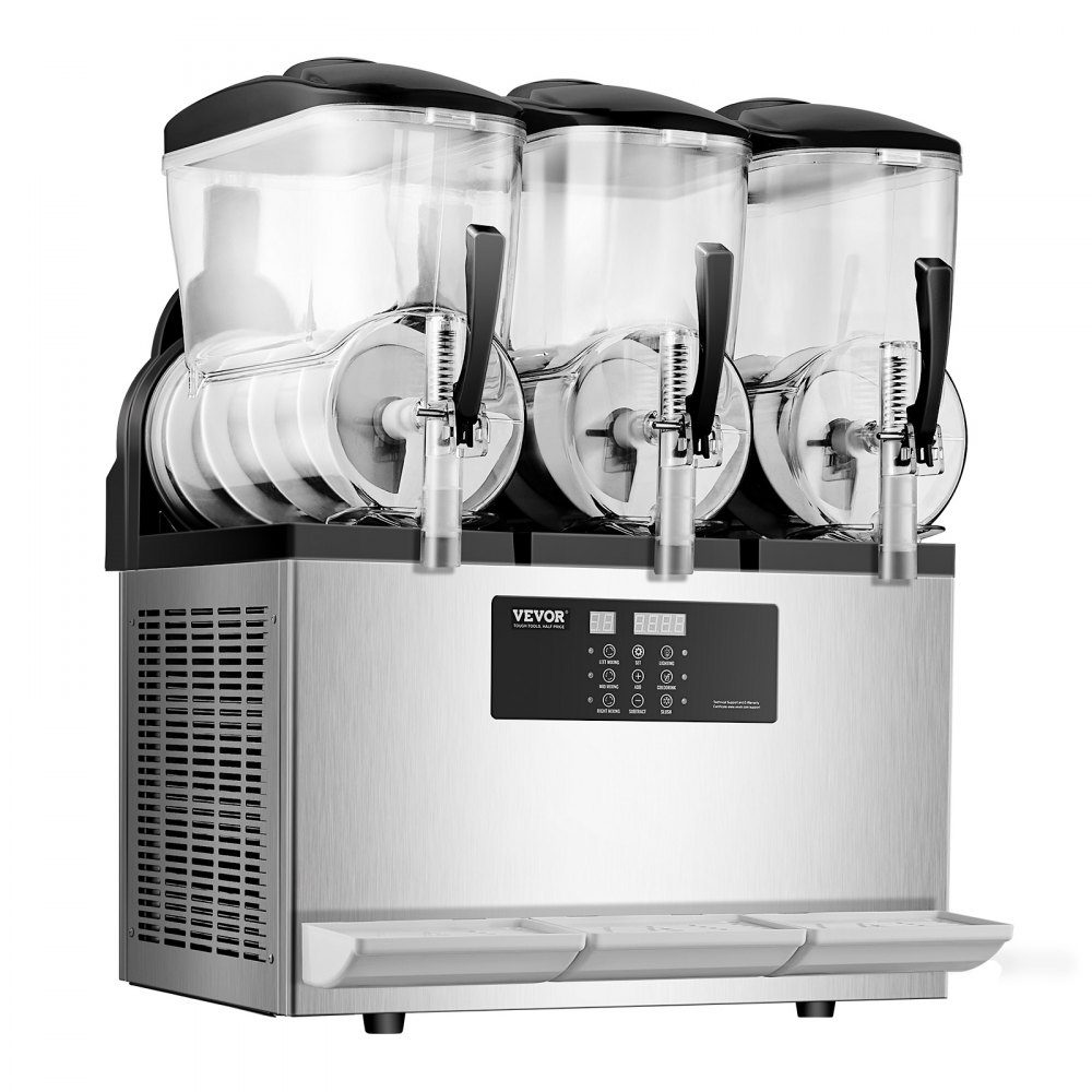 Commercial Slush Ice Cream Maker, 12L x 3, Three Tank Frozen Drink Machine, 144 Cups, Stainless Steel Slush Ice Cream Maker with Keyboard, Soft Ice Cream Machine for Party, Restaurant, Cafe, Bar