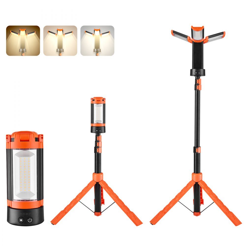 Reflektor budowlany LED ze statywem, lampa robocza, 13,2 Ah, lampa kempingowa z możliwością ładowania, z 3 głowicami, zdejmowany statyw, 2200 LM 3000 K-6500 K z możliwością przyciemniania, oświetlenie na plac budowy