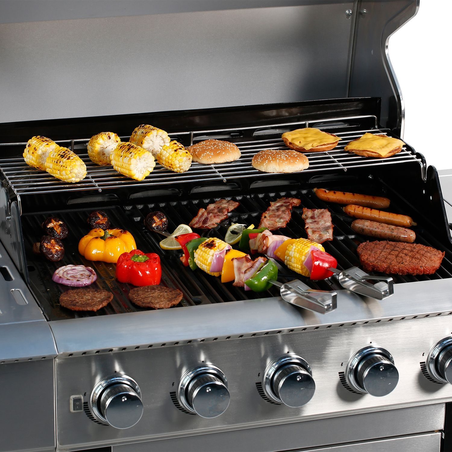 Gasgrill 5+2 BBQ Grillwagen Edelstahlbrenner mit 2 Seitenbrennern