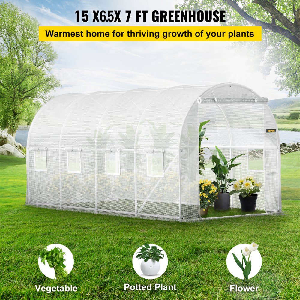 Greenhouse 4.6 x 2.1 x 2.1 m Cold Frame Film Greenhouse Galvanized Steel Frame and PE Cover Greenhouse Waterproof and UV Resistant Tomato Greenhouse Ideal for Growing Vegetables and Flowers
