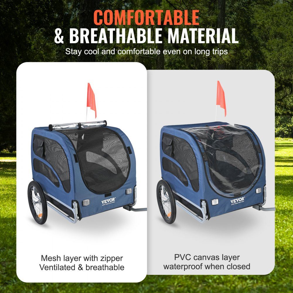 Hondenkar 45 kg Fietskar Koolstofstaal + 600D Oxford Doek + PP Opvouwbaar 1440 x 725 x 845 mm Opgevouwen aanhanger Afmeting 810 x 570 x 195 mm Blauw – Artikelnr. HT-22388