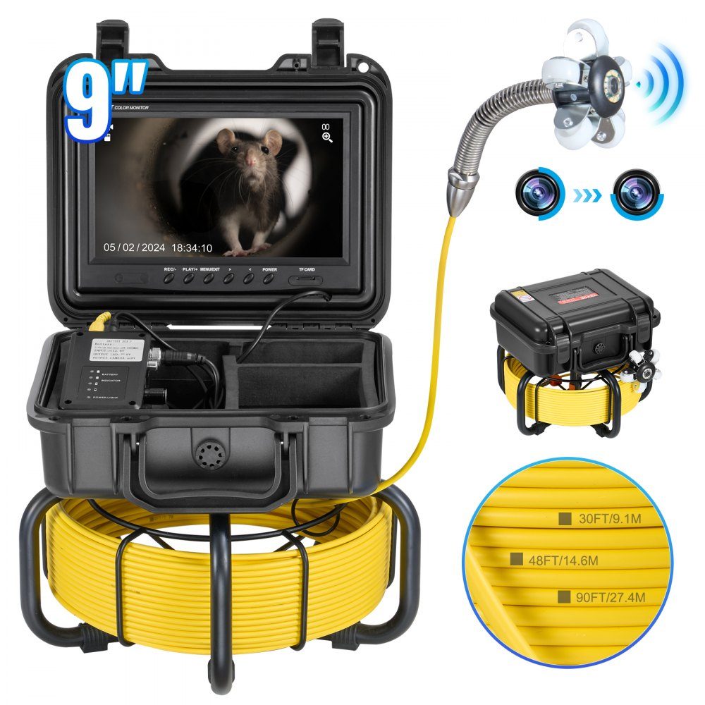 Sewer Camera, 50m Self-Leveling Pipe Inspection Camera with 9" 1080P HD Screen, 36X Zoom, Waterproof IP68-Rohrkamera with Lights-12 LED, 32GB Card Borescope for Sewer Pipes