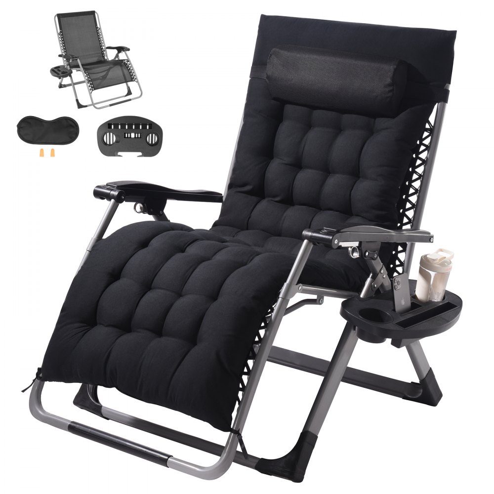 Zero Gravity Chair, 33" Indoor Outdoor Zero Gravity Recliner Chair, Adjustable Anti-Gravity Chair with Pillow, Headrest, Footrest and Cup Holder, 500 Pounds, Black