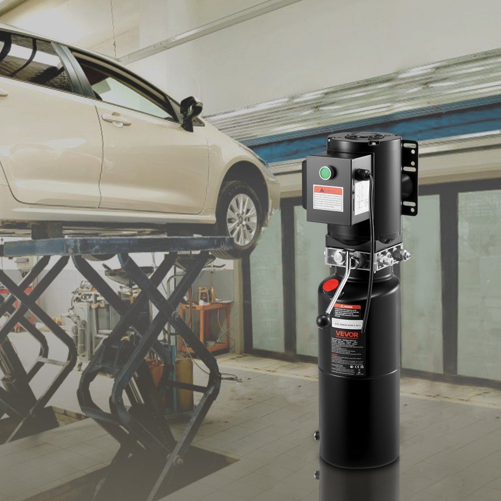 Hydraulic Pump Hydraulic Units AC 220V, 10Qt Single Acting Hydraulic Unit, 6.3L/min Oil Flow, Max Delivery Pressure 22MPa for Dump Trucks, Automotive Workshops, Lifts, Black