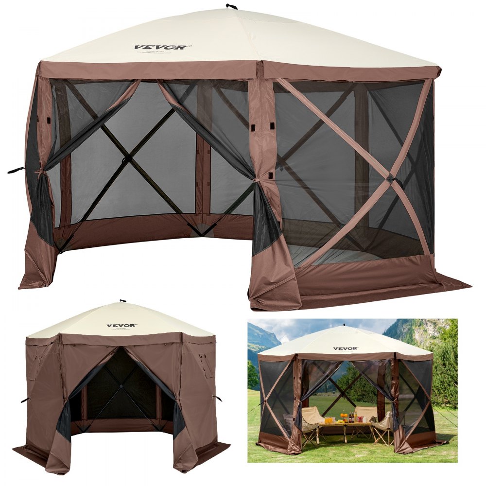 Gazebo Tent 12x12ft 6 Sided Pop Up Camping Canopy Tent with Mesh Windows, Portable Carry Bag, Pegs, Large Shade Tents for Outdoor Camping, Lawn and Backyard Gazebo Tent 12x12ft 6 Sided Pop Up Camping Canopy Tent with Mesh Windows, Portable Carry Bag, Pegs, Large Shade Tents for Outdoor Camping, Lawn and Backyard