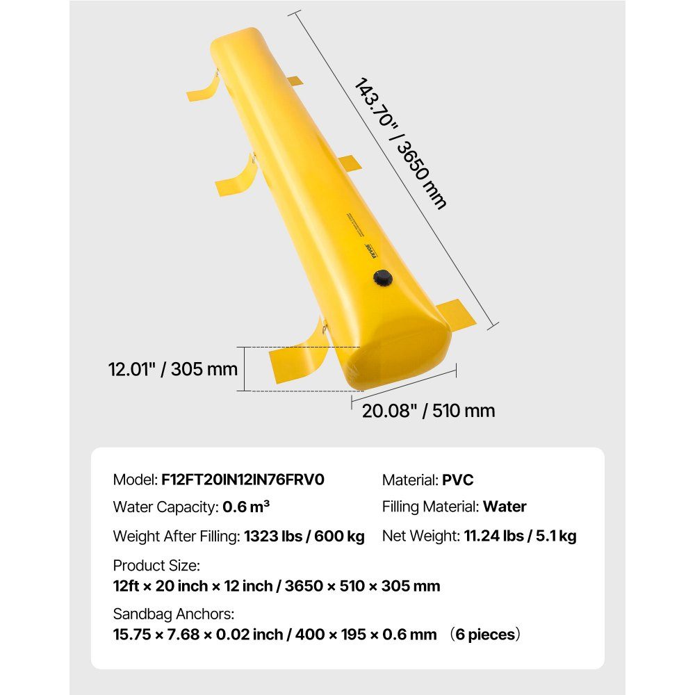 Flood Bags, Reusable PVC Water Drain Pipes, Lightweight, with Excellent Waterproof Effect, Used for Doors, Garages, Yellow