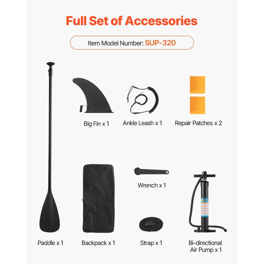 Aufblasbares Stand-Up-Paddle-Board (323 x 83,8 x 15,2 cm) Paddleboard, komplettes Set inklusive Pumpe, Paddelflossen-Rucksack, Knöchelleinengurt, rutschfestes Deck für Jugendliche und Erwachsene