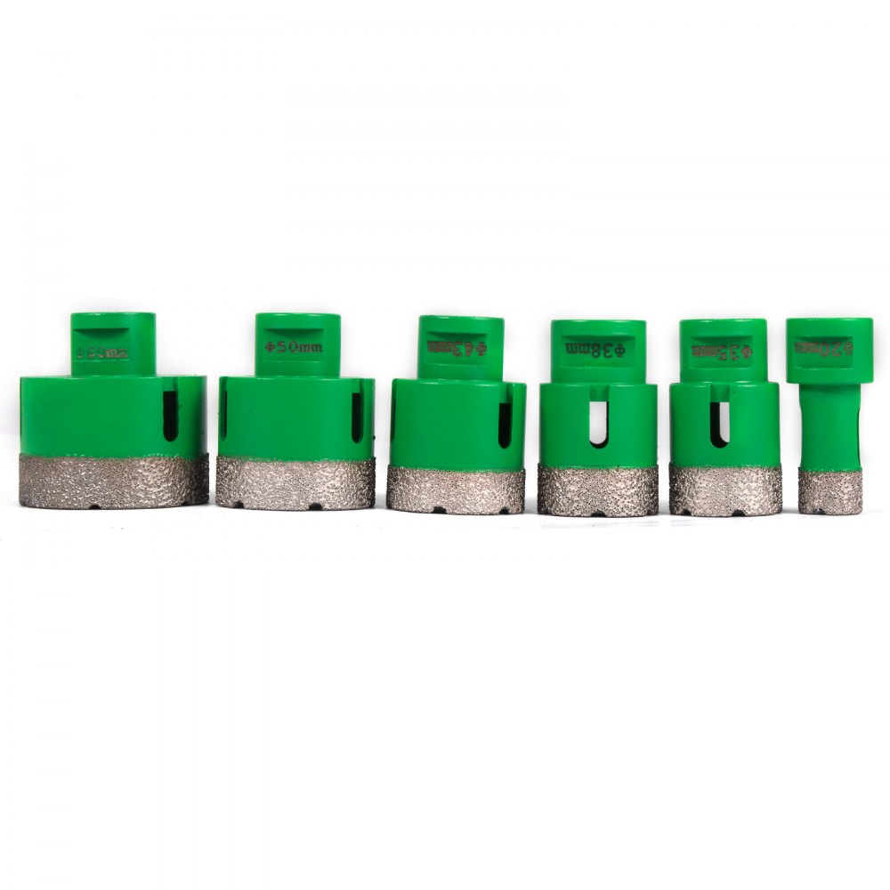 Diamant-Lochsäge 20, 35, 38, 43, 50, 60 mm, Fliesenbohrer Lochsäge M14 Gewinde, Diamantbohrer 60 mm Bohrlänge, Glasbohrer mit 6 Bohrern, Werkzeugkoffer, Folienschweißgerät für Fliesen