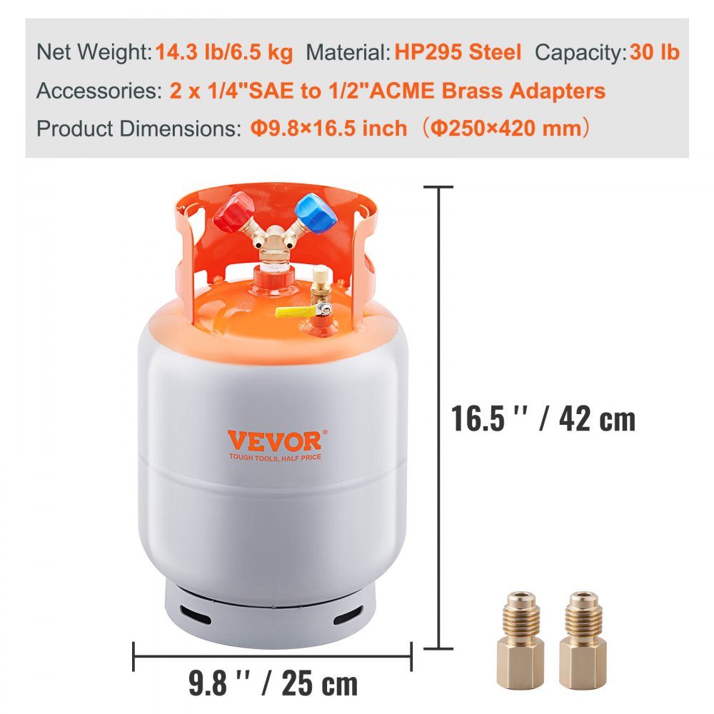 Refrigerant Recovery Tank 13.61kg 27.6bar Reusable Cylinder Tank Φ 250 x 390mm Refrigerant Recovery Tank Orange HP295-Stahl Refrigerant Recovery Tank