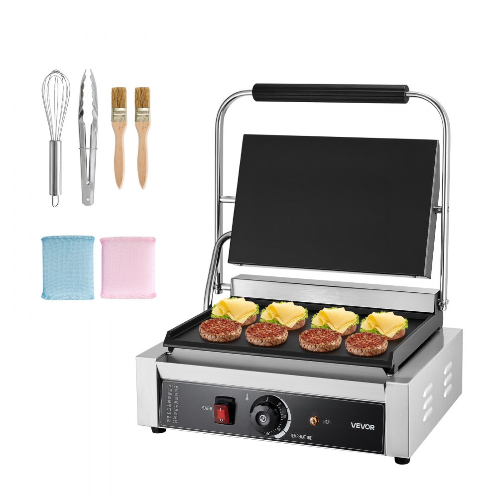 commercial panini grill contact grill 2200 W for sandwiches steak bacon hamburger, sandwich maker press grill made of stainless steel with handle & temperature control & 34 x 23 cm heating plate, panini press