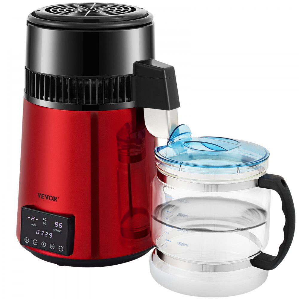 Water distiller 1 l/h. 750W Water Distiller, Distilled Water, Stainless Steel Distilling System, Red Water Distiller, Borosilicate Glass Jug, Household Pure Water Distilling