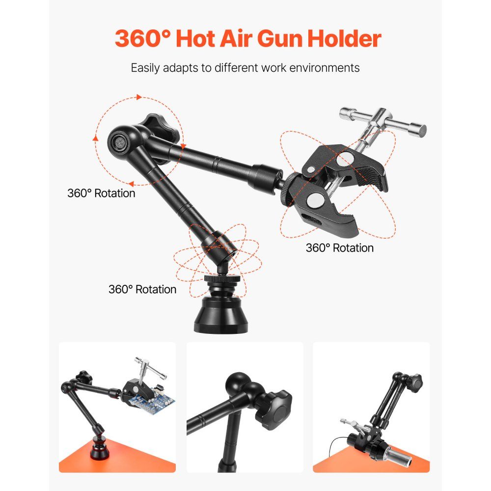 Third-hand soldering aid, magnetic soldering station, with 3x LED magnifying lamp, 4 circuit board holders & 360 degree hot air gun holder, base station for repairs, crafts & hobbies