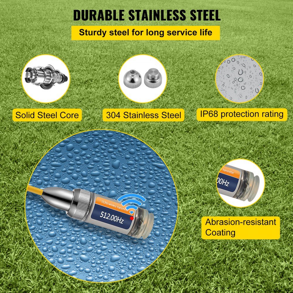 Sonde 512HZ, connexions 8/5" et 1/4-20", localisateur de canalisation rigide pour localiser et détecter les petits égouts et tuyaux, argent