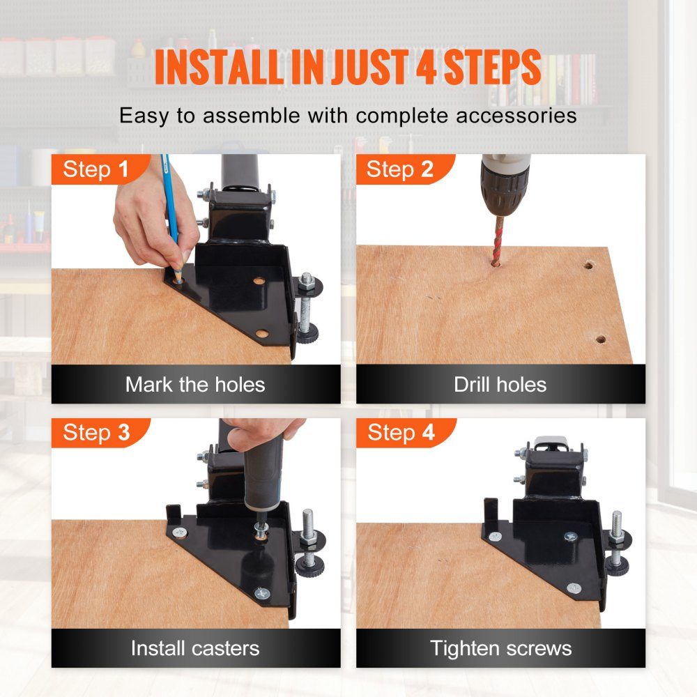 Mobile base, 400 lbs, adjustable from 9.5 x 9.5 mm to infinity. Robust, universal mobile stand with rotating wheels for woodworking equipment, band saws, power tools, machines