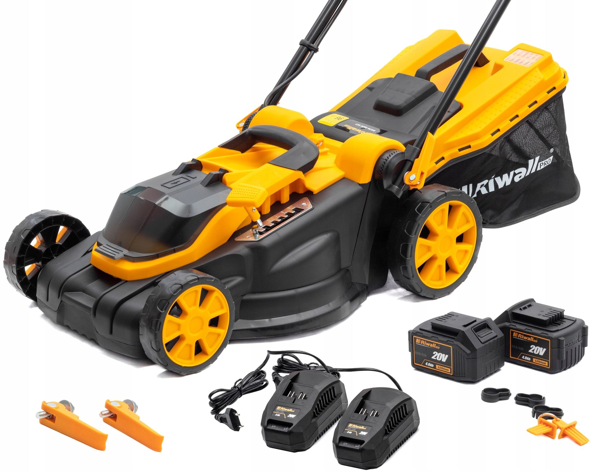 Riwall leistungsstarker Akku-Rasenmäher 40V 8Ah 38cm Set mit Ladegeräten und Akku