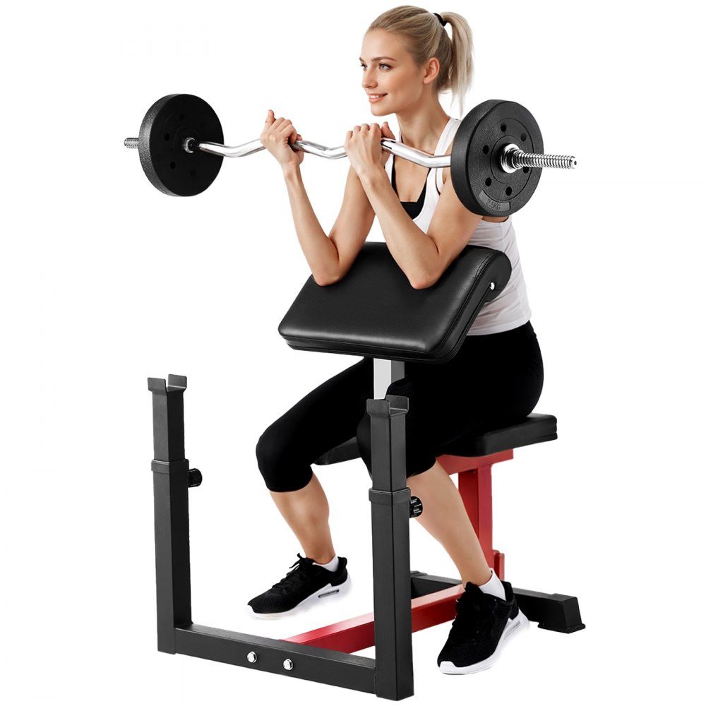 Preacher Curl Bench Halterbank met beenverlenging, krachttrainingsbanken (max. belasting 200 kg), fitnessbank voor thuis, fitnessapparatuur, geïsoleerd halterstation met zittende arm, trainingsbank