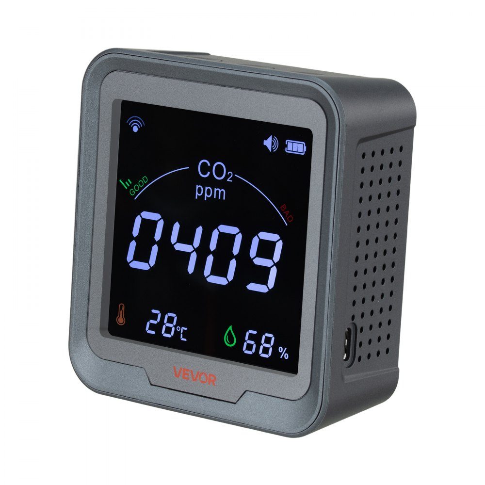 WiFi CO2 Detector, CO2 Monitor with Temperature and Humidity Display, NDIR Sensor, Carbon Dioxide Meter, CO2 Alarm for Outdoor Home Office Car Wall Mounted