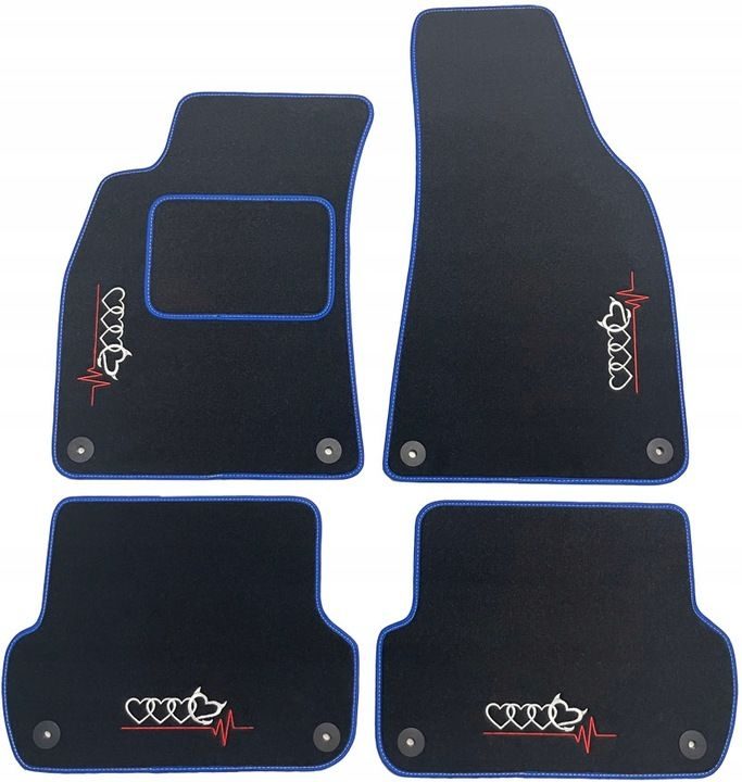 Velours-Fußmatten für Audi A4 B6/B7 (2000–2008) – S-Line + Stickerei, handgefertigt, Blau