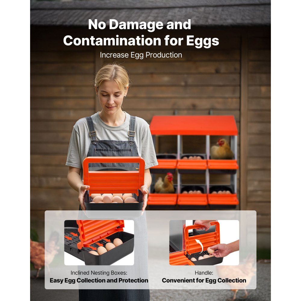 Laying nest, 6 compartments, roll-off nest made of metal, chicken nest with protective collecting lids, roll-off nest, breast nest for chickens, ducks, chickens and other poultry, 796x525x790 mm