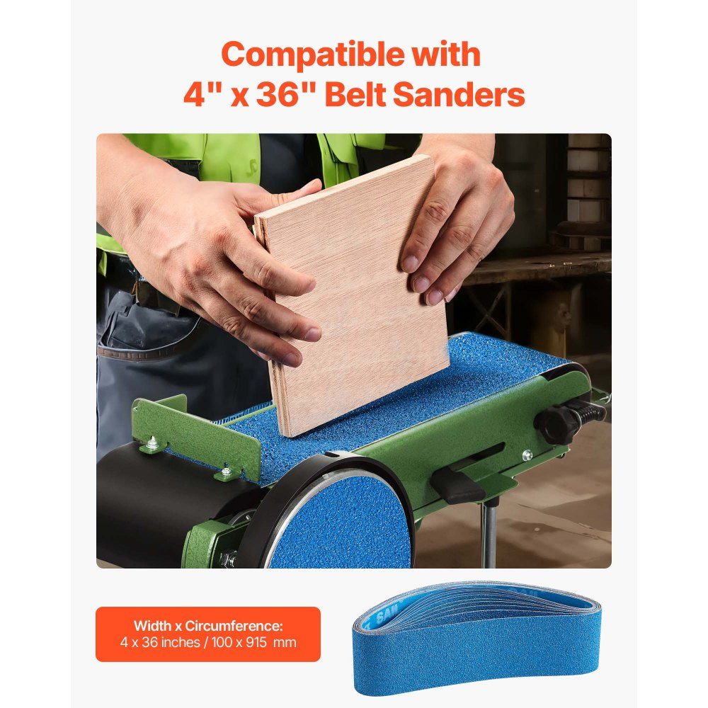 Sanding belts, 100x915mm, 10 pieces (2 each with grain size 40/60/80/120/240), made of silicon carbide, belt sandpaper belt sander, for metalworking, composite materials & plastic finishing