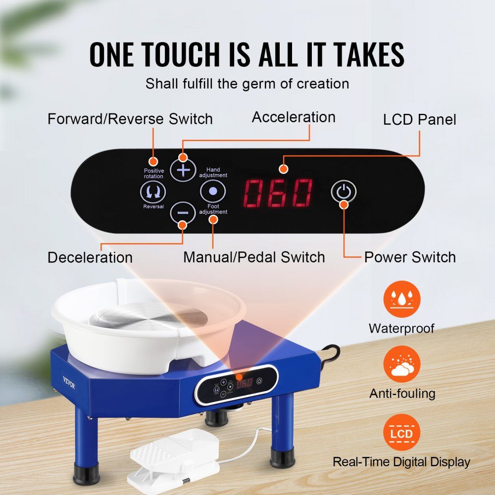 Töpferscheibe, Keramikscheibe, 350 W, elektrische Töpferscheibe, 25 cm, 300 U/min, Töpferscheibe, mit Pedal und Schürzenformmaschine, geeignet für Anfänger und Enthusiasten