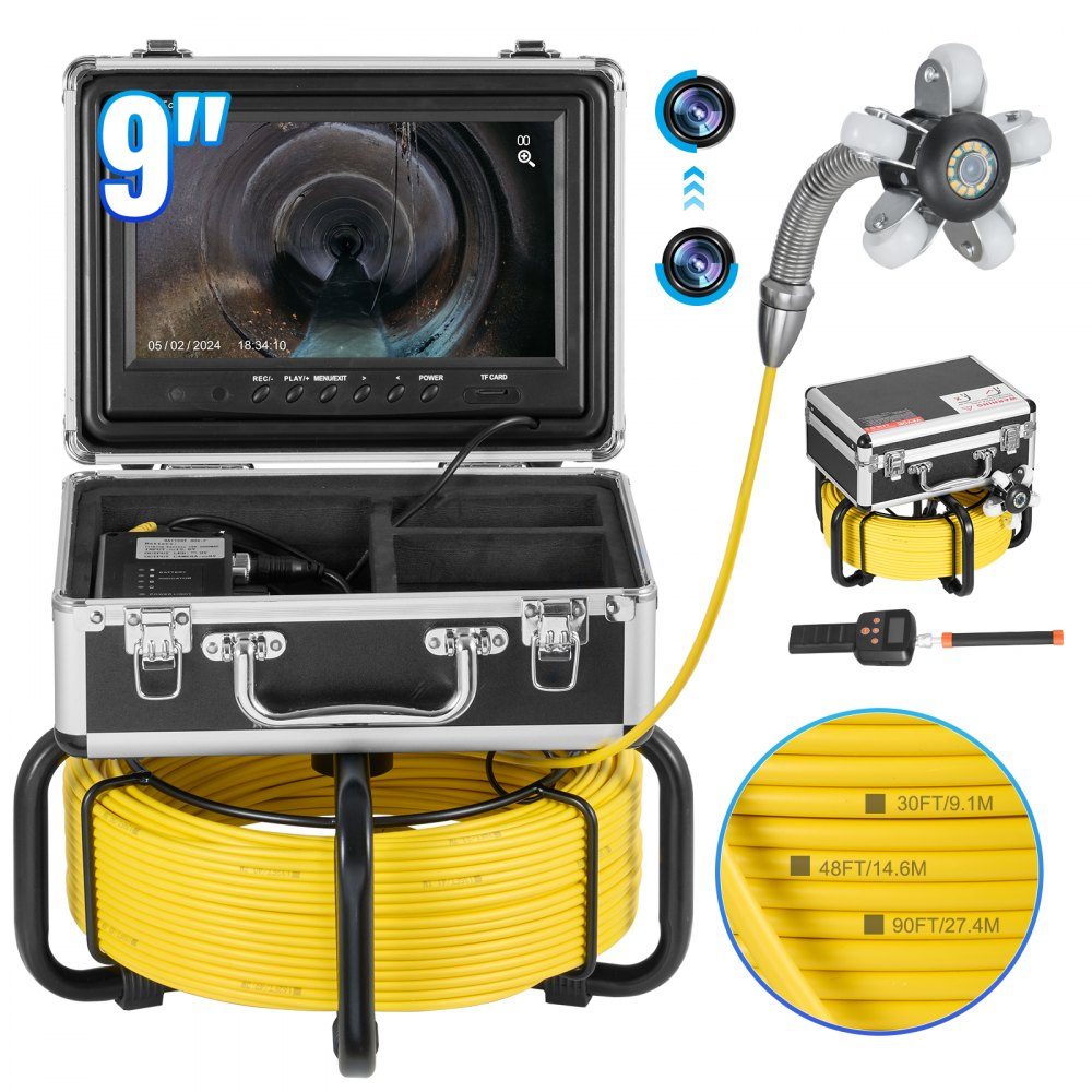 Sewer Camera mit 512-Hz- Locator, 30m Self-Leveling Pipe Inspection Camera with 9" 1080P HD Screen, 36X Zoom, Pipe Camera with 12 LEDs, 32GB SD Card, Endoscope Sewer Pipes