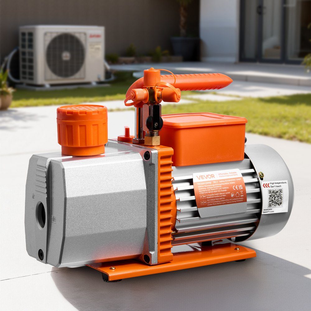 Vacuümpomp 7 CFM 198L/min, 2-traps, 550W, geschikt voor R134a, R22, R410a, R1234YF en R32, 4-polige motor, voor onderhoud van auto-airconditioning en harsontgassing, inclusief olie