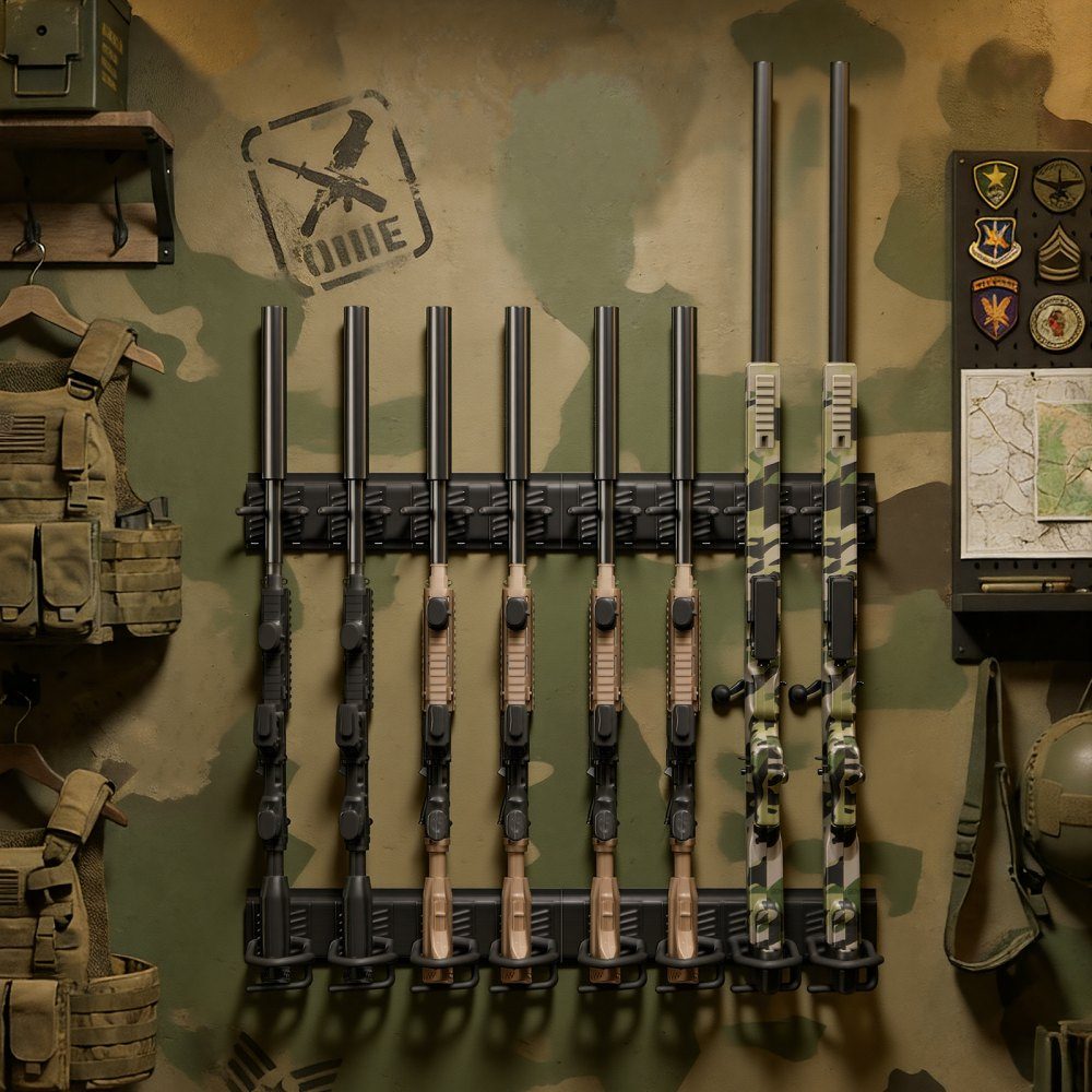 Gun Wall Mount for 8 Rifles (Shotguns), Adjustable Carbon Steel Rifle Holder, Gun Holder with Screws, Gun Storage, Gun Rack for Home, Garage, Shop, Hunting Lodge