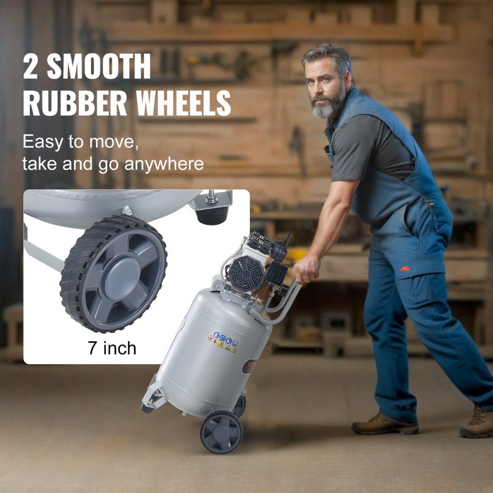 Air compressor 49L whisper compressor 2HP air pump oil-free 8bar compressor single-phase noise level ≤63dB Ideal for inflating tires, car repairs, painting, woodworking