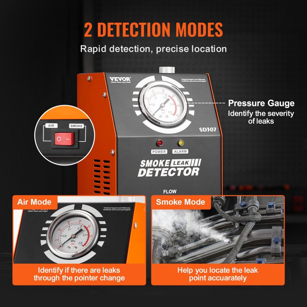 Autorookmachine rookmachine lekdetector 8 L/min, autorookmachine luchtmodus & rookmodus twee modellen, lekdetector met manometer en luchtpompen, lekdetector voor mistmachines