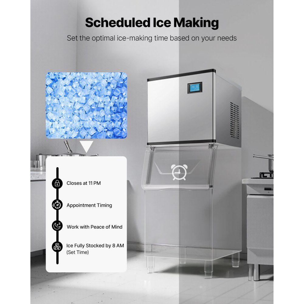 Ice maker head, commercial ice maker (head only), 136kg/day, stainless steel head + PE plastic ice maker head with intelligent control panel and one-touch cleaning