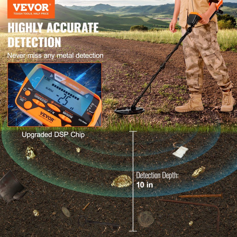 Metal Detector Set for Adults, Multifunctional Professional Detector with 7 Modes, Metal Detector, Waterproof 10" Coil for Greater Depth, with Shovel and Carry Bag