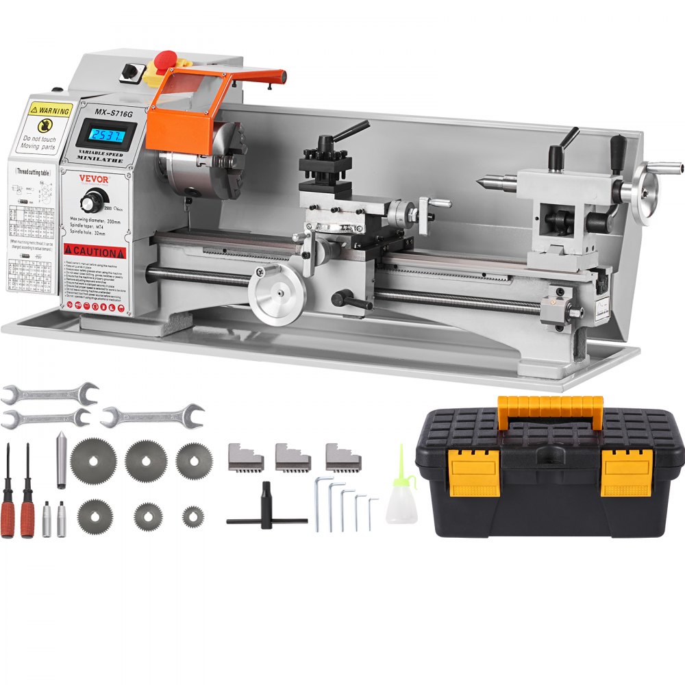 Metal Lathe 7" x 16" Lathe Metal 50-2500 RPM Benchtop Lathe Benchtop Lathe 800W 9 x Metric (from 0.5 to 3mm) 10 x Imperial (from 10 to 44 TPI) Thread MT5 Spindle Taper Metal Lathe 7" x 16" Lathe Metal 50-2500 RPM Benchtop Lathe Benchtop Lathe 800W 9 x Metric (from 0.5 to 3mm) 10 x Imperial (from 10 to 44 TPI) Thread MT5 Spindle Taper