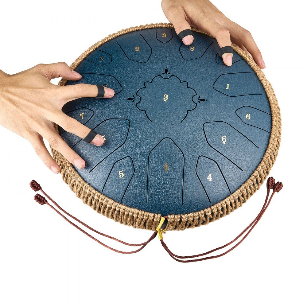 Tongdrum, 13" 15 noten regentrommel, C Major muziekdrums met muziekboek en hamers, stalen tongtrommel voor meditatie, yoga, muzikale training voor beginners, marineblauw