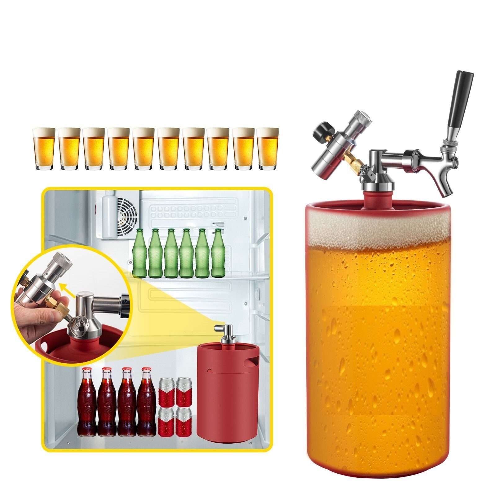 Set 5L bierdispenser met drukregelaar-manometer gemaakt van roestvrij staal
