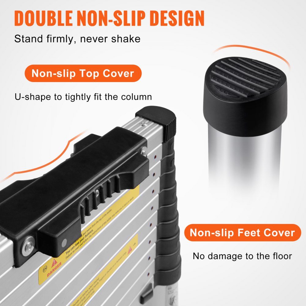 3.2m Telescopic Ladder Non-Slip Folding Ladder 48 x 9.5 x 76.5cm Step Ladder One Button Retraction Multipurpose Ladder Aluminum Alloy 170kg Load Capacity Ideal for Home Repair Decoration Wall Painting