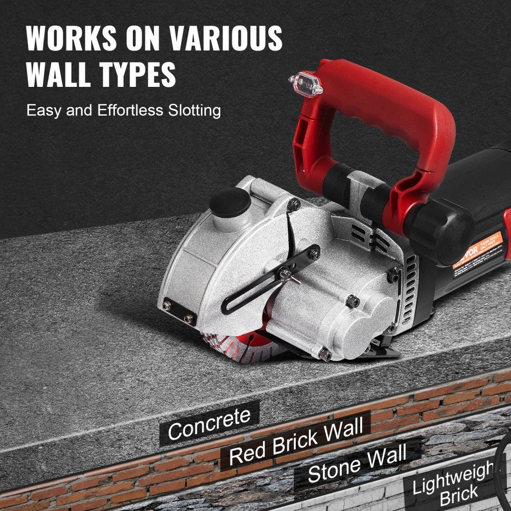 Wall chaser slot cutter 4800W, wall chaser 6500 rpm, wall chaser slot chaser with 34 mm depth, 38 mm width, electric grooving machine 54x20x24 cm with 5 φ125 mm saw blade, ideal for construction sites