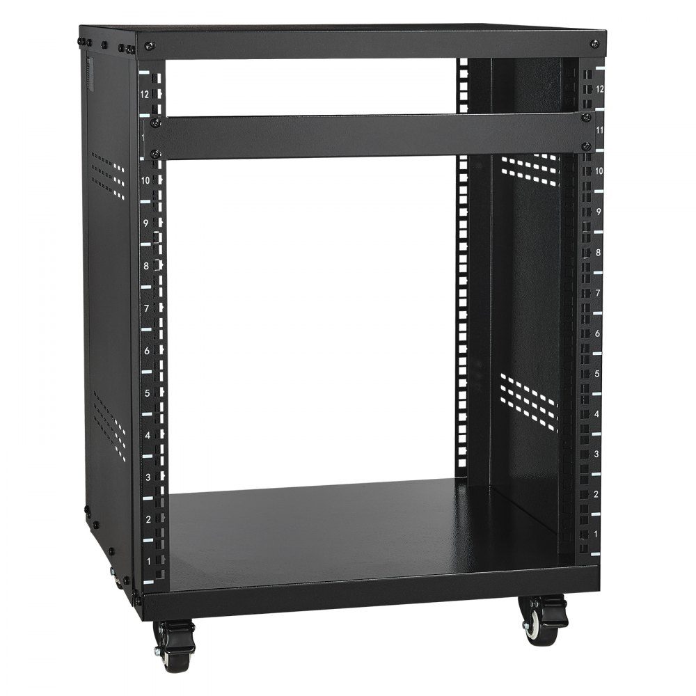 12U AV-Rack-Ständer, 500 Pfund Kapazität, Netzwerk-Stereo-Aufnahmestudio-Rack mit feststellbaren Lenkrollen, runden und quadratischen Löchern, speziellen Lüftungsschlitzen für die Montage von 19-Zoll-Audio-, Video-, Musik- und IT-Geräten