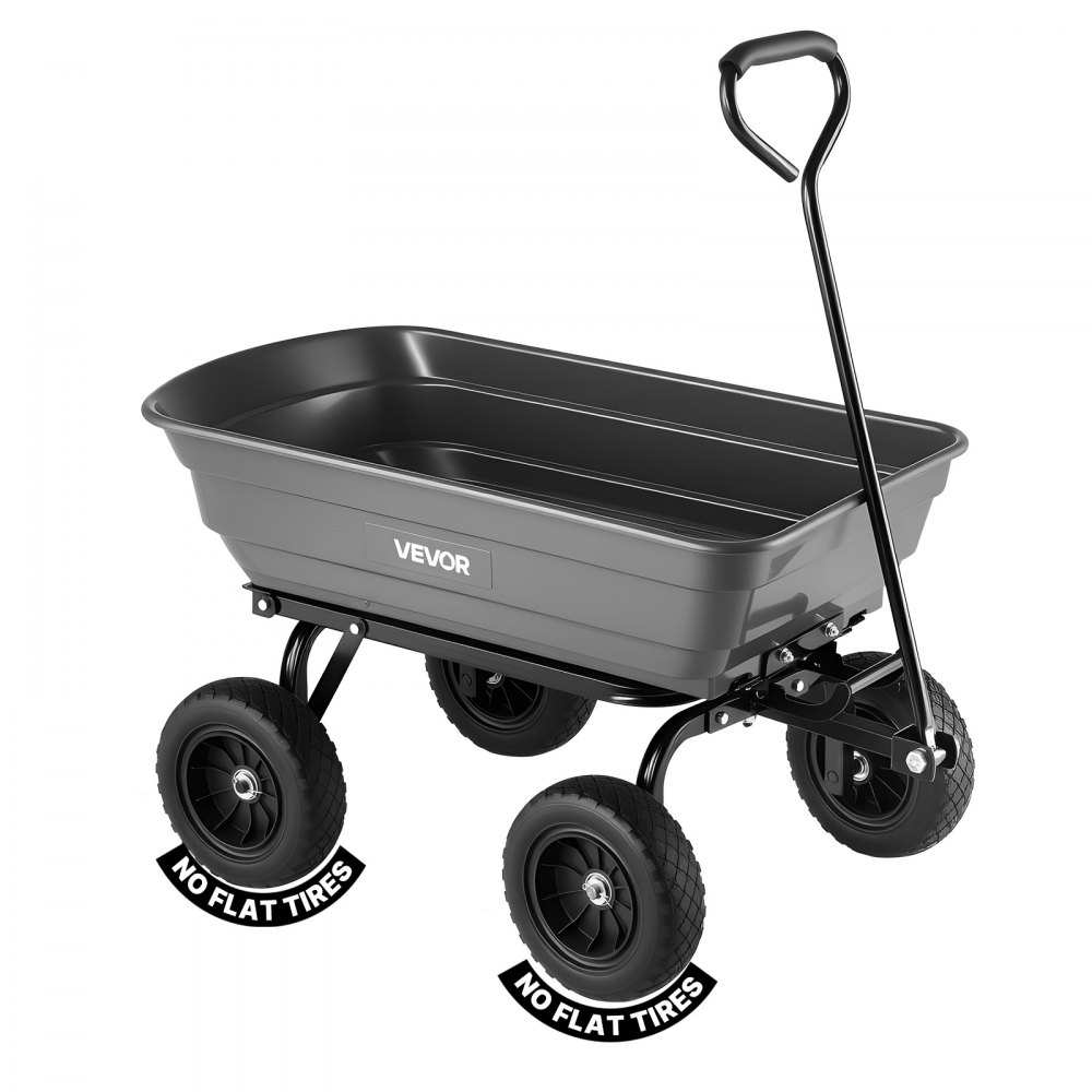 Chariot de jardin avec fonction basculante, chariot à main robuste de 272 kg, chariot de transport rotatif à 270° pour le jardinage en plastique et acier avec pneus en plastique de 10 pouces, chariot basculant pour pelouse, gravier et boue