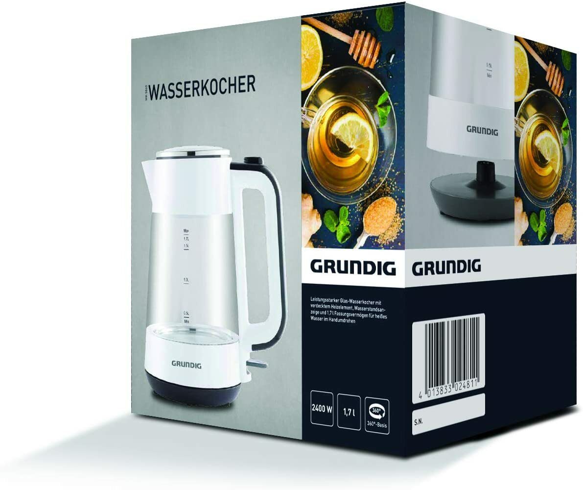 Grundig WK 5860 Wasserkocher, Glas, 2400 W, 1,7 l, 2400, weiß/schwarz
