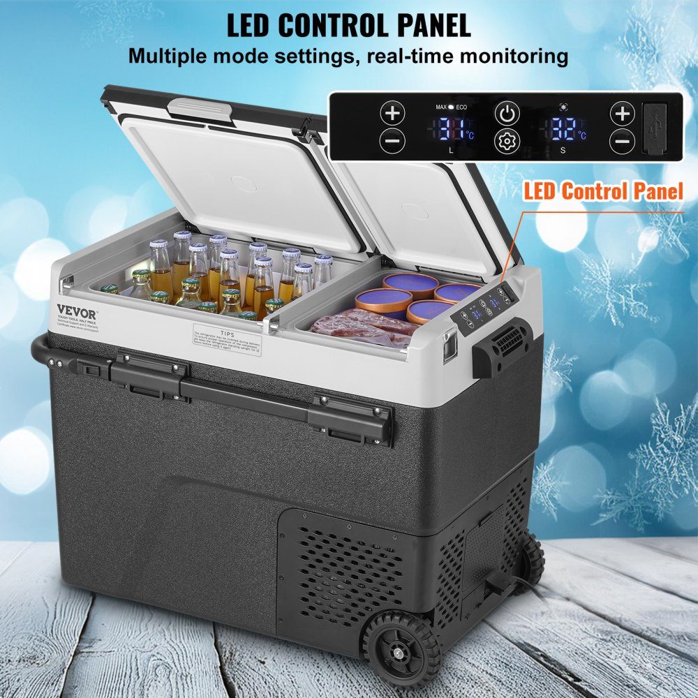 Portable Car Fridge, 12V Car Fridge, 58L/61.5QT Portable Dual Zone Freezer, -20°C to 20°C Adjustable Temperature, Compressor Cooler for Home, Outdoor, Camping