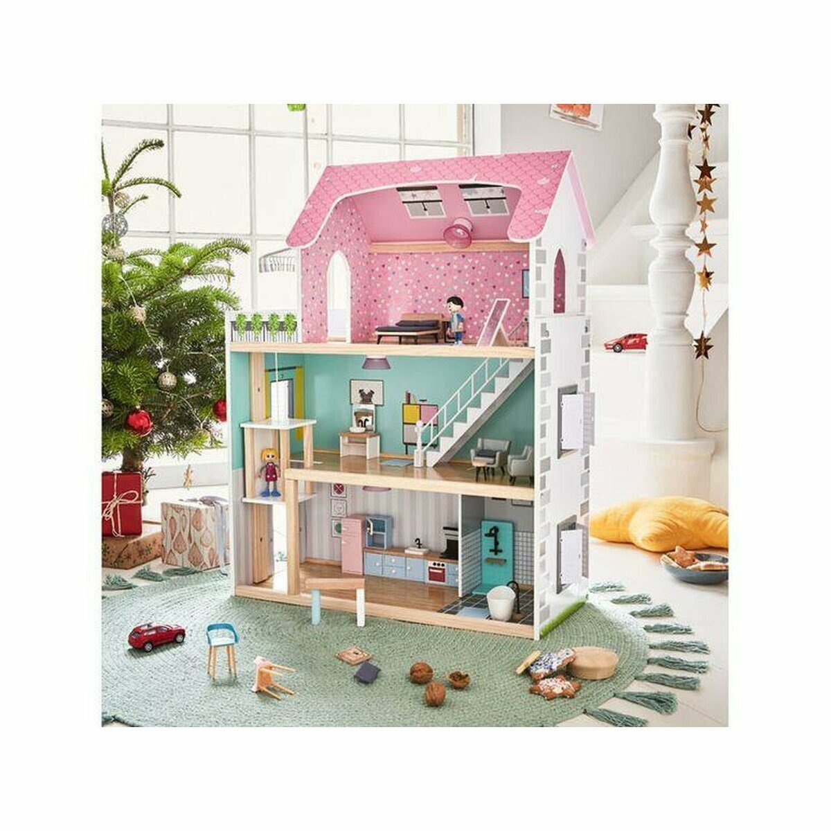 PLAYTIVE® Puppenhaus mit viel Zubehör und großzügigen Ausschnitten zum Spielen