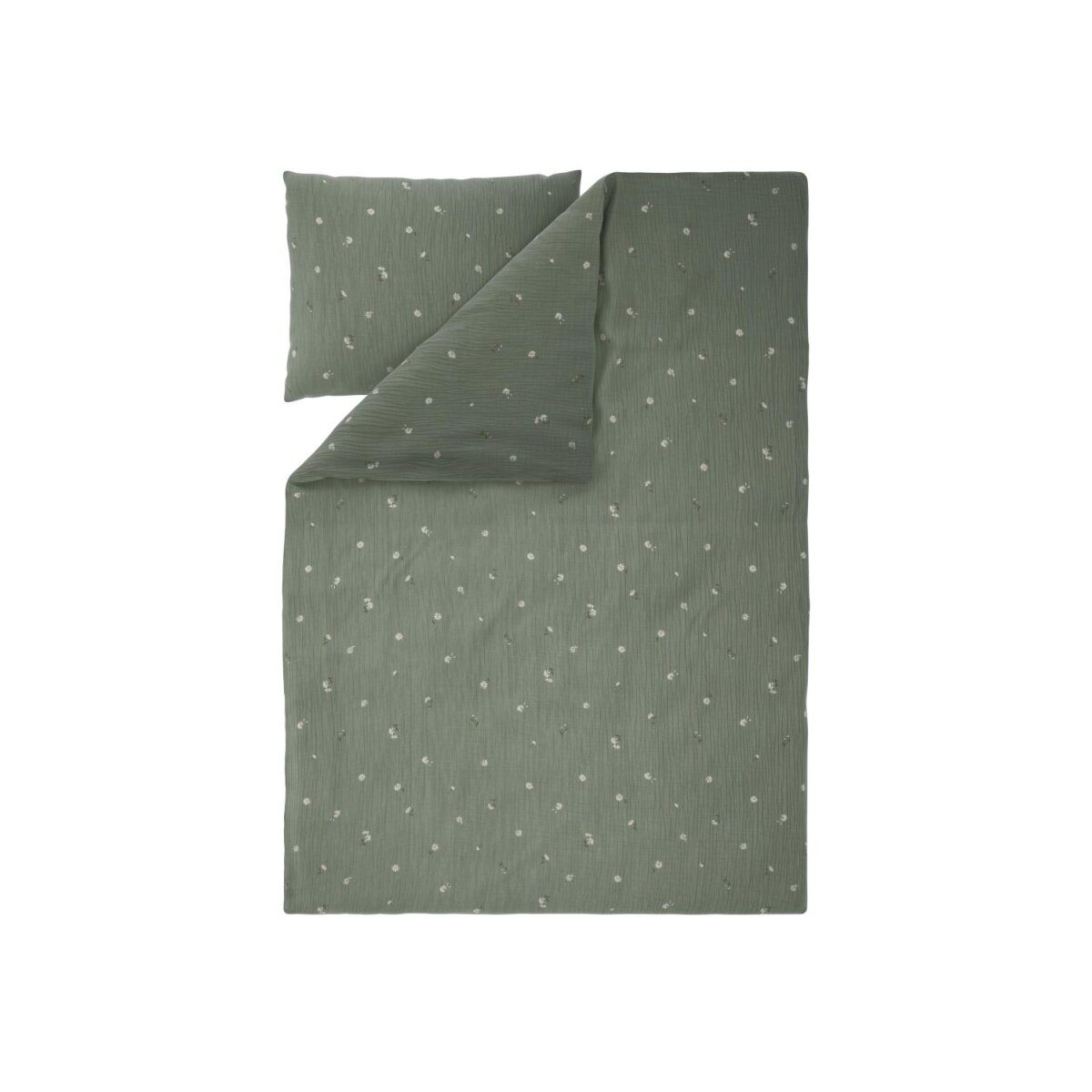 LIVARNO® mousseline beddengoed, 140 x 200 cm, 70 x 90 cm, bloemen/groen