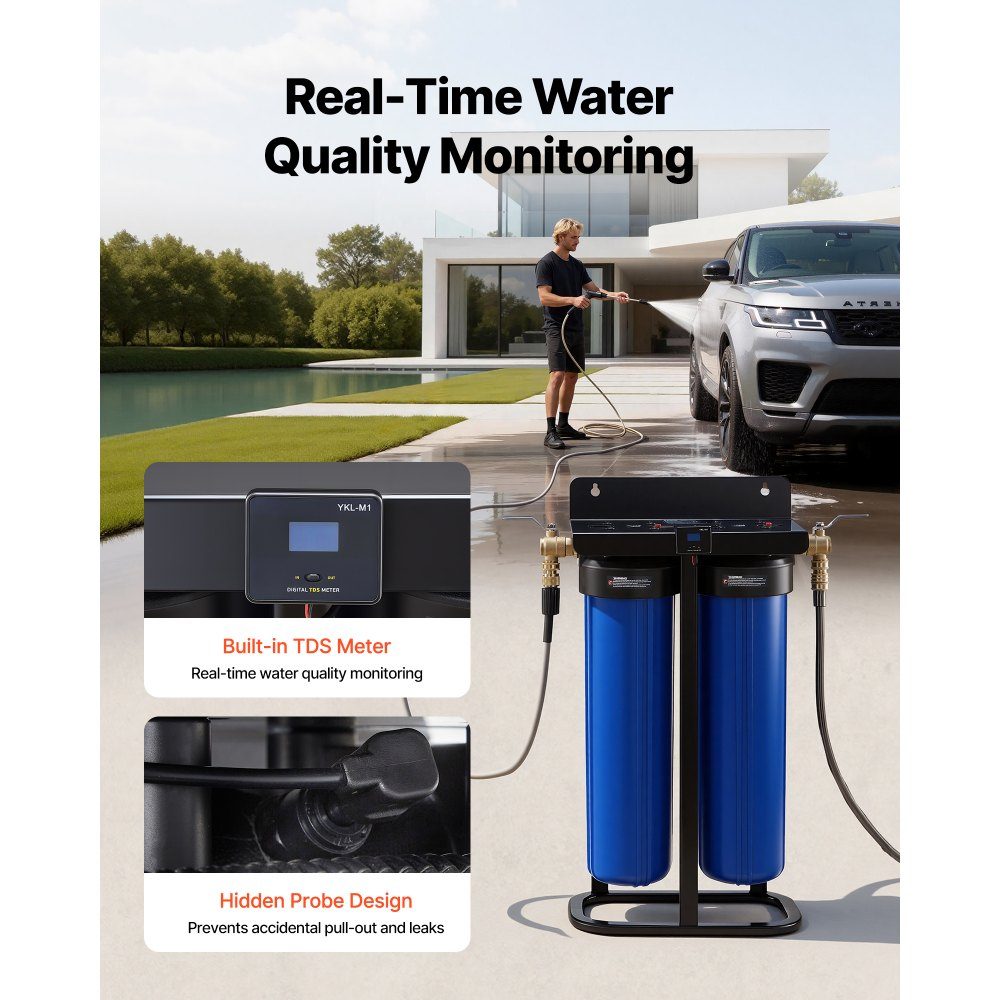 Deionized Car Wash Water System 1250L, Car Wash Water Deionizer with Two 4L Mixed DI Resin Filter Cartridges, Deionized Car Wash System with Stand and Bypass Valve